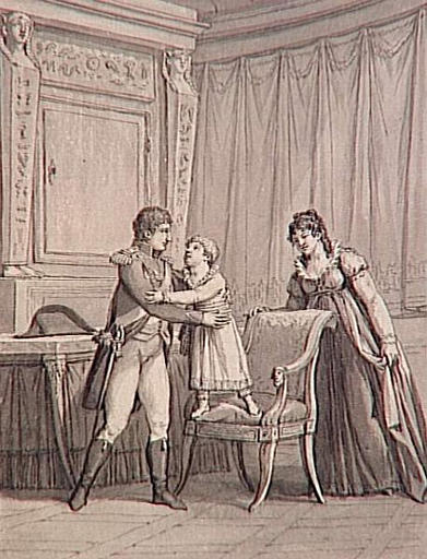 69 dessins pour l'illustration de l'Histoire de France sous l'Empire de Napoléon le Grand : L'Empereur prend entre ses bras SAI le Grand Duc de Berg