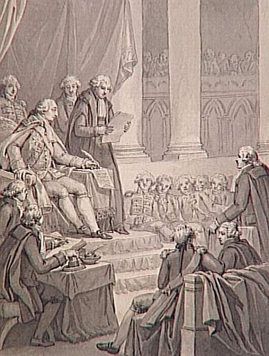 69 dessins pour l'illustration de l'Histoire de France sous l'Empire de Napoléon le Grand : Scène non identifiée: le roi d'Angleterre (ou le Prince Régent) devant le parlement (?)