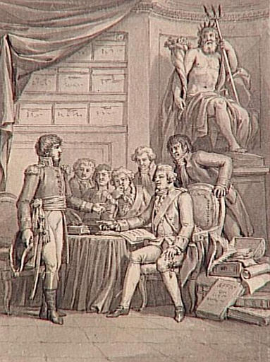 69 dessins pour l'illustration de l'Histoire de France sous l'Empire de Napoléon le Grand : Affaire /du/ Lion de/ Venise (1797), remaniée et publiée sous le titre: Les Ministres apprennent que le général Bonaparte est nommé premier Consul