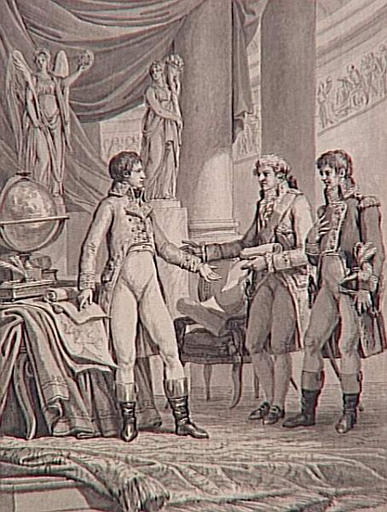 69 dessins pour l'illustration de l'Histoire de France sous l'Empire de Napoléon le Grand : échange des ratifications du traité de paix d'Amiens, 12 avril 1802