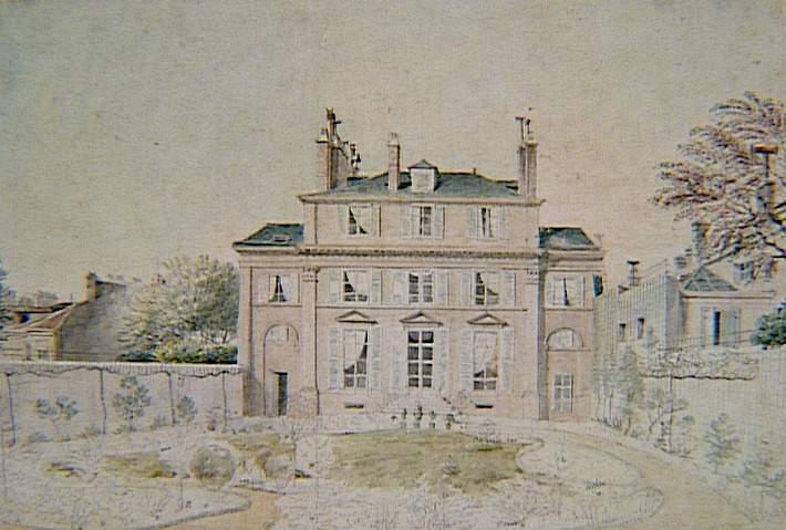 Recueil de 21 vues de Paris et de ses environs :  hôtel parisien non identifié Façade sur jardin