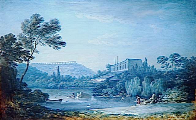 Vue de la serre chaude et de l'aqueduc de Marly
