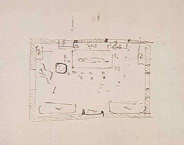 Plan manuscrit de la chambre mortuaire de Napoléon, dessiné in situ par le général Bertrand