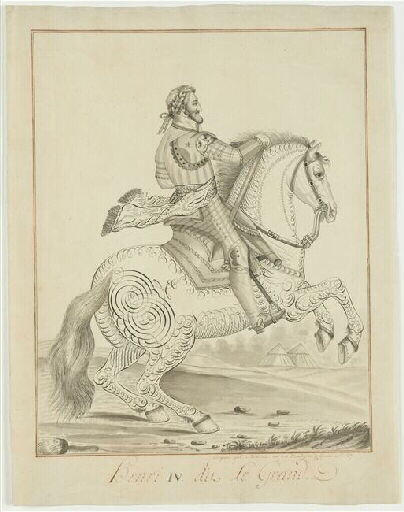 Henri IV à cheval ; Dessin calligraphique