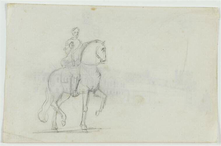 Inauguration de la statue d'Henri IV de Lemot sur le Pont Neuf à Paris, le 25 août 1818 (feuille appartenant à un carnet.)