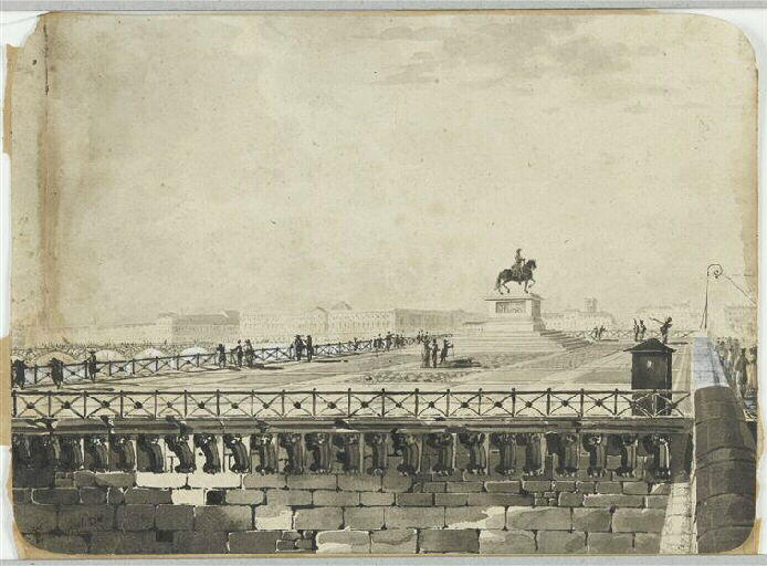 Le Cheval de bronze sur l'esplanade du Pont-Neuf (coupé aux angles)