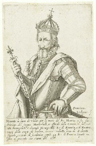 Henri IV à mi-corps , couronné , cuirassé, tenant le sceptre