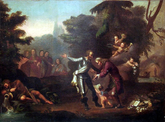 Réception de Voltaire aux Champs Elysées par Henri IV