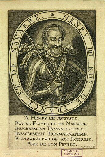 Henri IV à l'écharpe flottante, en armure, tourné vers la droite