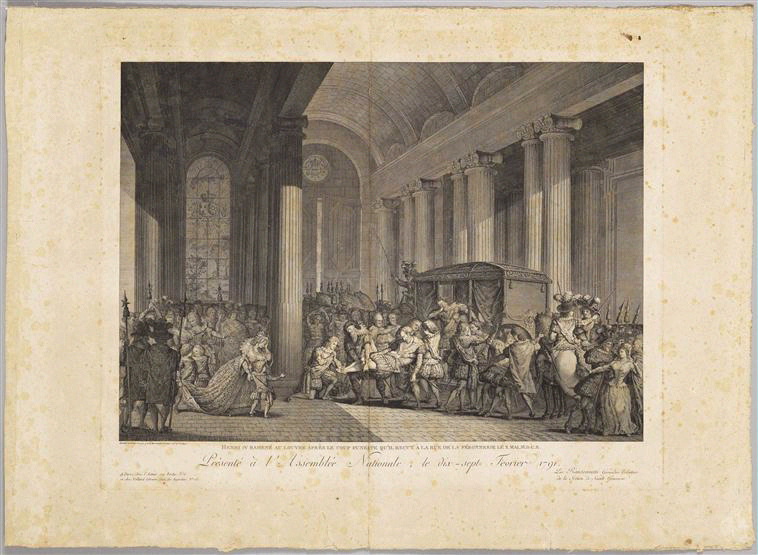 Henri IV rapporté au Louvre après son assassinat (après le coup funeste qu'il reçut à la rue de la Ferronnerie le X mai M.DC.X)