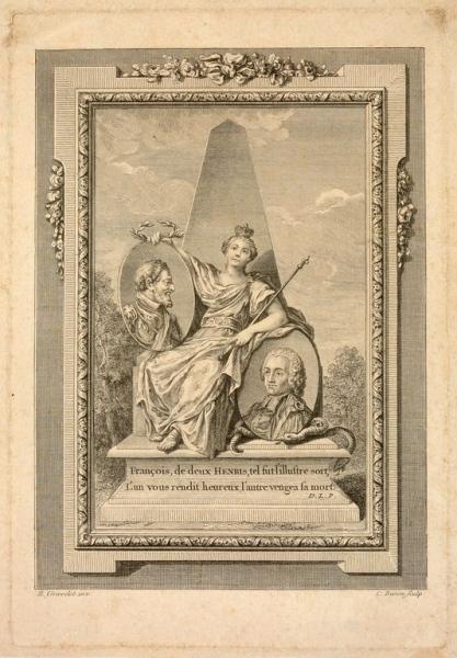 La France appuyée sur le portrait de Chauvelin couronne Henri IV