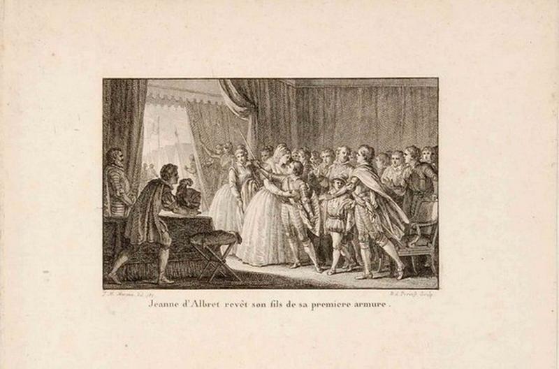 Jeanne d' Albret revêt son fils de sa 1ère armure (titre inscrit)