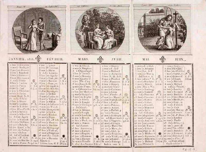 Calendrier du second semestre de 1816 (tire factice)