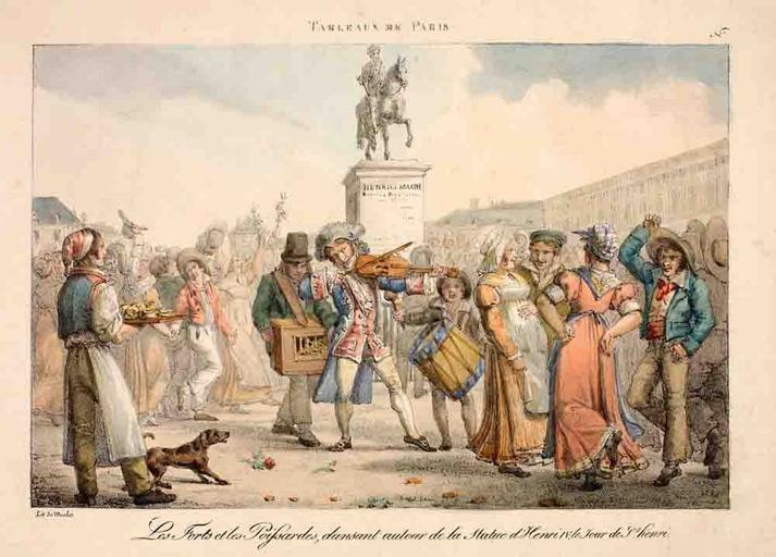 Les Forts et les Poissardes, dansant autour de la statue d'Henri IV, le jour de St Henri