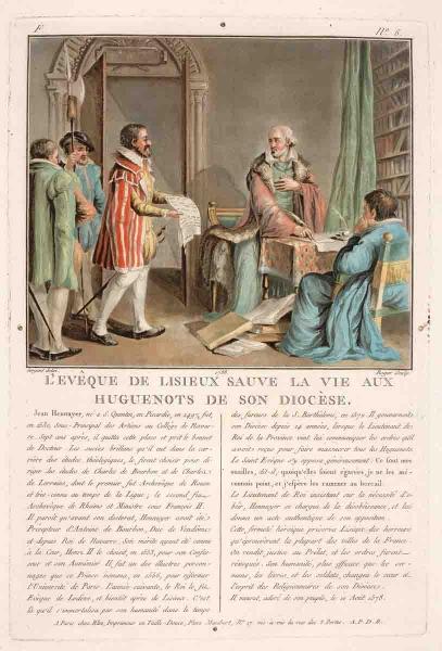L'évêque de Lisieux sauve la vie aux huguenots (de son diocèse) (titre inscrit)