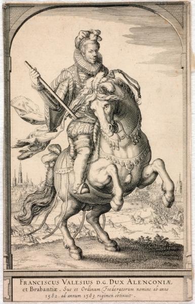 François, duc d'Alençon ; Vignette d'illustration (Emanuel van Meteren:' Historien der Nederlanden en haar nabvren tot her jaar 1612')