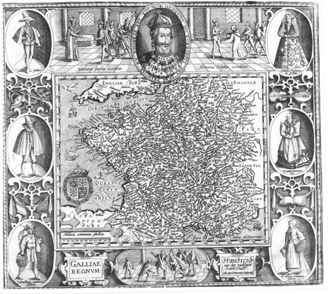 Carte de France avec portrait d'Henri IV