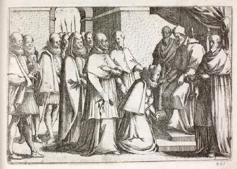 Pompe funèbre de Marguerite d'Autriche ; Le pape donnant audience