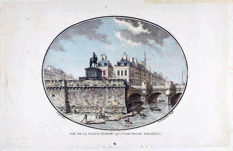 Vues pittoresques des principaux édifices de Paris : Vue de la place d'Henry quatre prise sur l'eau (titre inscrit)