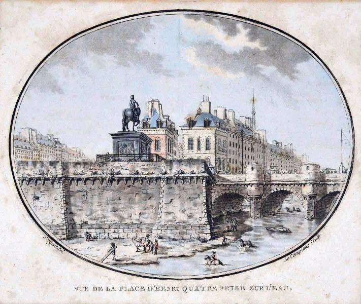 Vues pittoresques des principaux édifices de Paris : Vue de la place d'Henry quatre prise sur l'eau (titre inscrit)