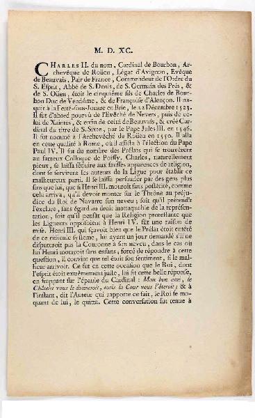 Texte illustrant l'estampe de Charles de Bourbon