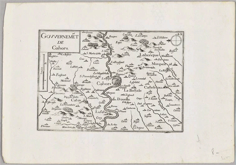 Gouvernement de Cahors (titre inscrit) ; Recueil (factice) (Christophe Tassin: "Les plans et profils de toutes les principales villes et lieux considérables de France-Ensemble les cartes générales de chacune Province et particulières de chaque Gouvernement d'icelles", Paris, 1638 )