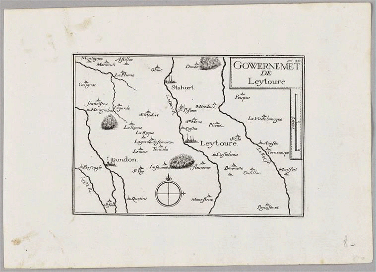 Gouvernement de Lectoure ; Carte géographique ; Recueil (factice) (Christophe Tassin "Les plans et profils de toutes les principales villes et lieux considérables de France-Ensemble les cartes générales de chacune Province et particulières de chaque Gouvernement d'icelles", Paris, 1638 )