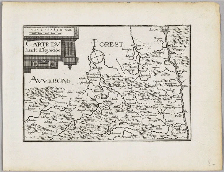 Carte du Haut Languedoc (titre inscrit) ; Recueil (factice) (Charles Tassin :"Les plans et profils de toutes les principales villes et lieux considérables de France-Ensemble les cartes générales de chacune Province et particulières de chaque Gouvernement d'icelles", Paris, 1638 )
