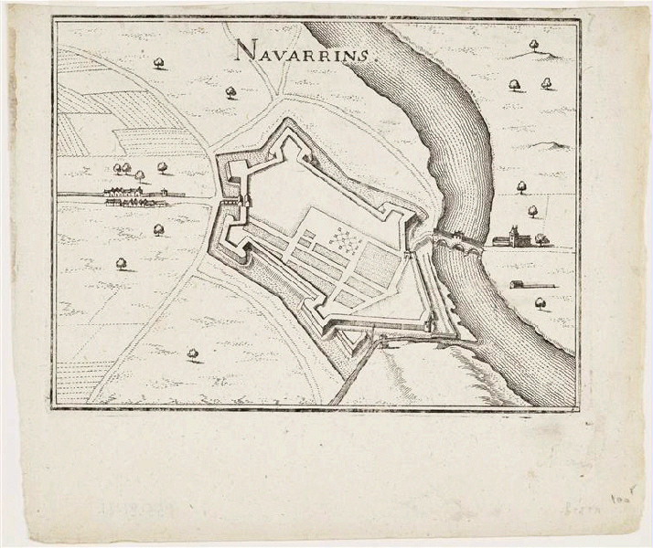 Plan de Navarrenx ; Album (factice) (Tassin : Les plans et profils de toutes les principales villes et lieux considérables de France-Ensemble les cartes générales de chacune Province et particulières de chaque Gouvernement d'icelles", Paris, 1638 )