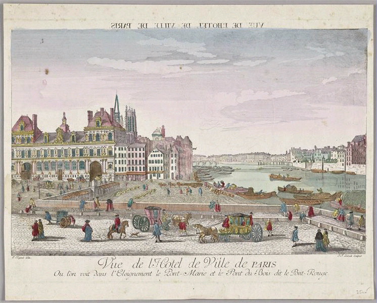 Hôtel de Ville de Paris ; Recueil (factice) (Rigaud (J.). Recueil choisi des plus belles vues des palais, châteaux et maisons royales de Paris et ses environs, dessinées d'après Nature et gravées par J. Rigaud, au nombre de 129 pièces. Paris, Chereau-Basan, s. d. [après 1753],)