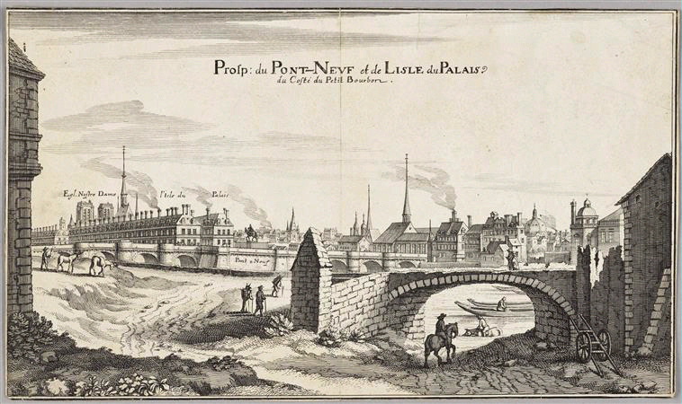 Le Pont-Neuf et la pointe de l'île de la Cité ; Recueil (factice) (Martin Zeiler" Topographia Galliae", Francfort, 1661)