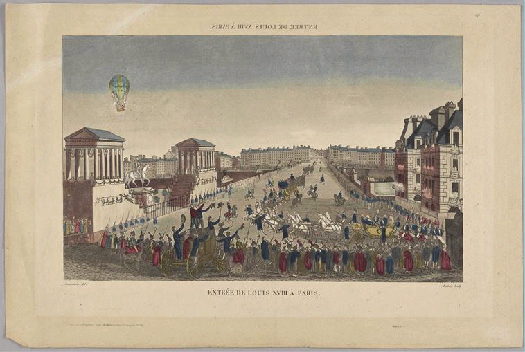 Entrée de Louis XVIII à Paris le 3 mai 1814 ; ("Histoire des ballons", tome 3)