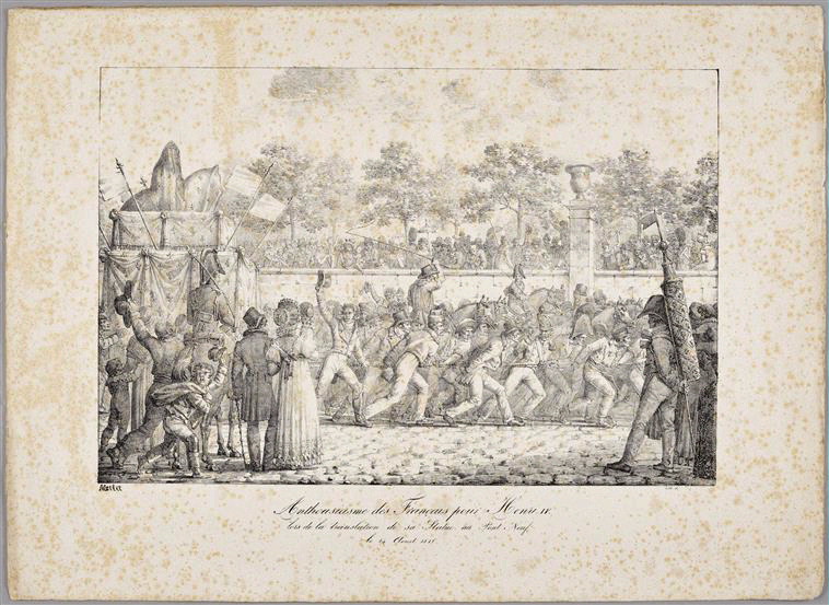 Rétablissement de la statue de Henri IV ; Recueil (factice) (Collection de Vinck:" Un siècle d'histoire de France par l'estampe, 1770-1870", vol 4, n°9713, Restauration et Cent-Jours)