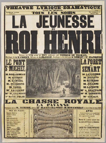 Affiche de théâtre. La jeunesse du roi Henri (titre inscrit)