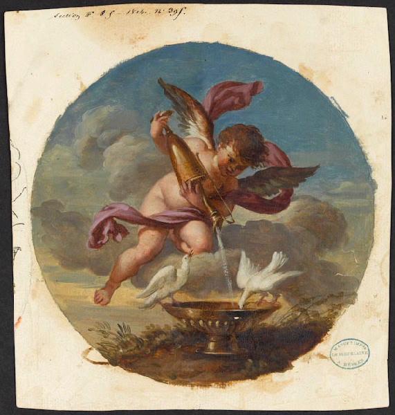 Elément décoratif : Amour donnant à boire à une colombe