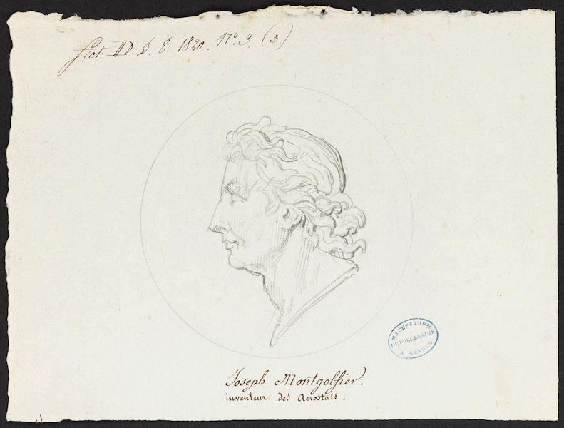 Série de 7 têtes d'inventeurs célèbres : Portrait de Joseph Montgolfier