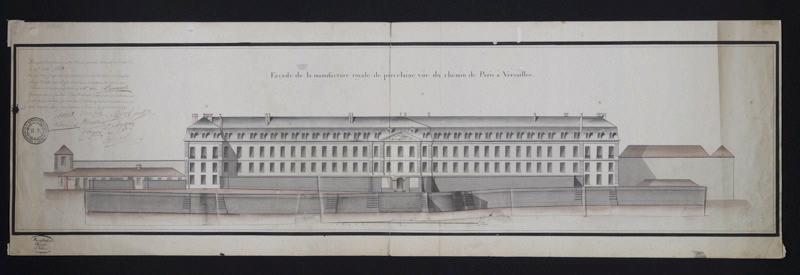 Façade de la Manufacture royale de porcelaine de Sèvres vue du chemin de Paris à Versailles