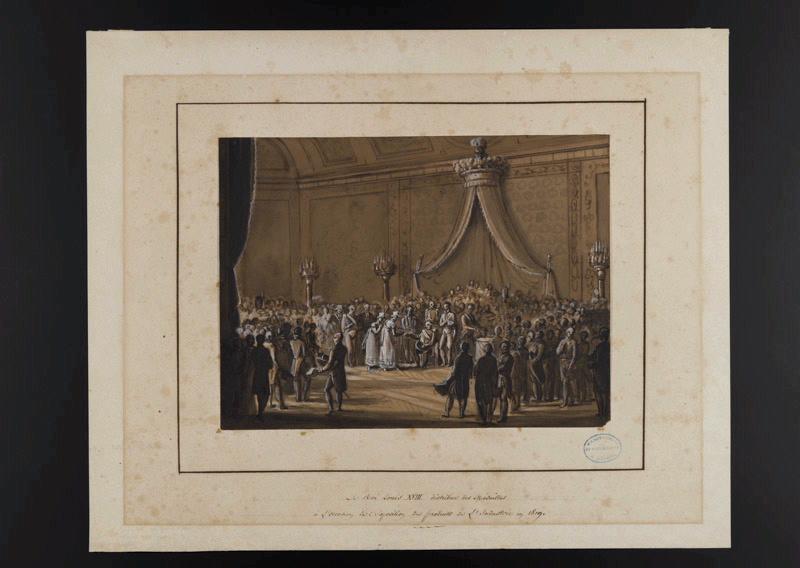 Le Roi Louis XVIII distribue des médailles à l'occasion de l'Exposition des produits de l'Industrie en 1819