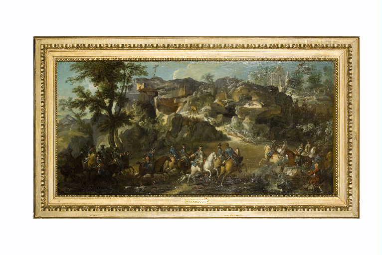 Le Cerf qui tient aux chiens sur les rochers de Franchard, Forêt de Fontainebleau ; Chasses de Louis XV