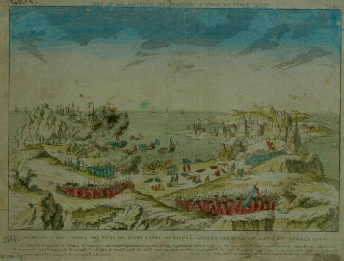 Vue perspective de la descente des François à l'Isle de Terre Neuve du côté de Saint Jean à l'occident