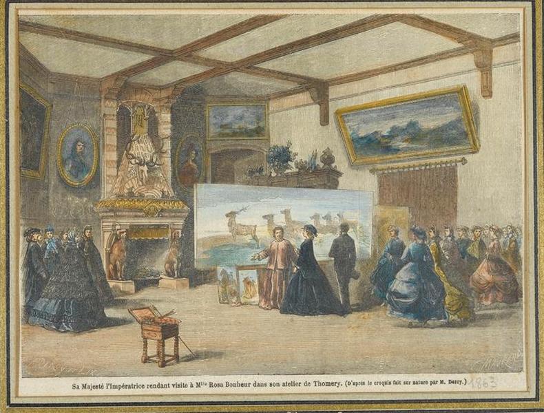 Sa Majesté l'Impératrice Eugénie rendant visite à Mlle Rosa Bonheur dans son atelier de Thomery