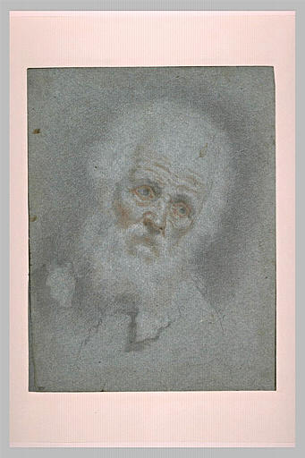 Tête de vieillard vue de face, inclinée à droite