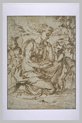 La Vierge-Marie, l'Enfant Jésus et le petit saint Jean, dans un paysage