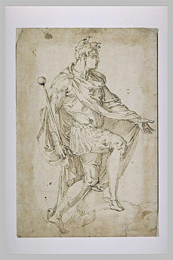 Guerrier tourné vers la droite, prenant appui sur sa jambe droite