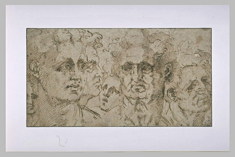 Feuille d'études : six têtes d'hommes