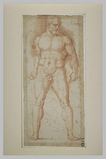 Académie d'homme barbu, nu, debout, vu de face : Hercule