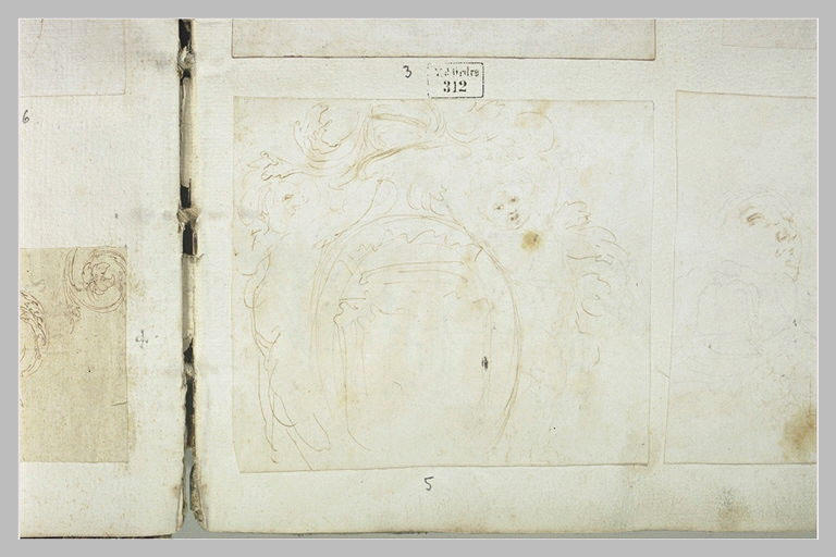 Cartouche avec écusson et couronne, soutenu par deux putti