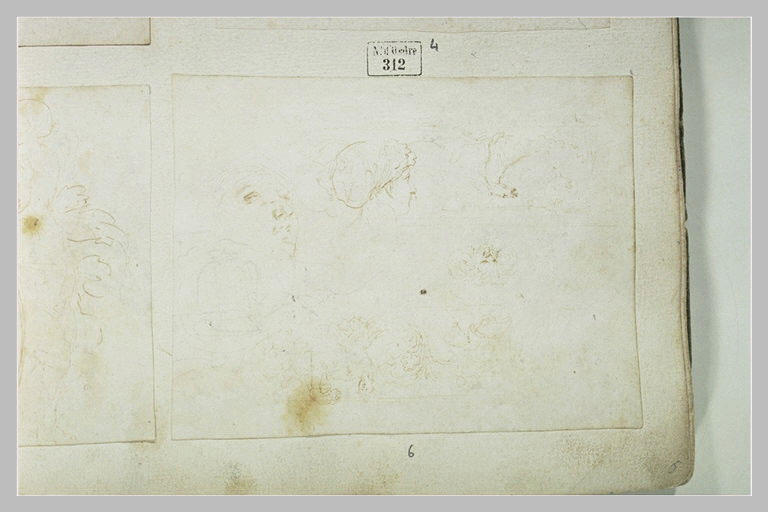 Rameaux d'acanthe ; têtes d'homme et de femme ; tête de cheval