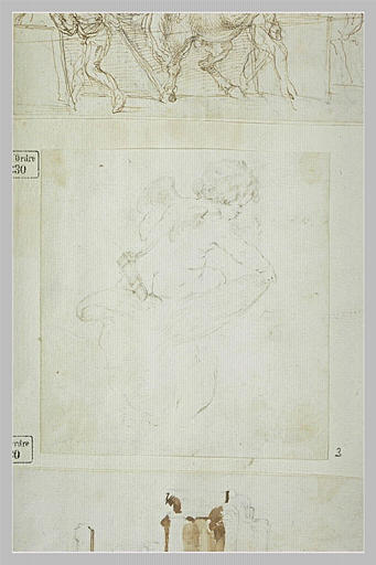 Amour chevauchant un animal ailé, de dos