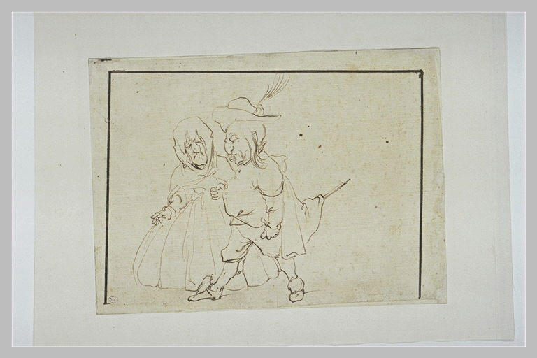 Couple caricatural : gentilhomme et vieille femme